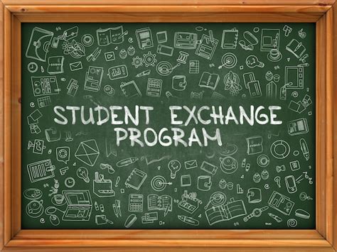 Premium Photo Student Exchange Program Hand Drawn On Green Chalkboard