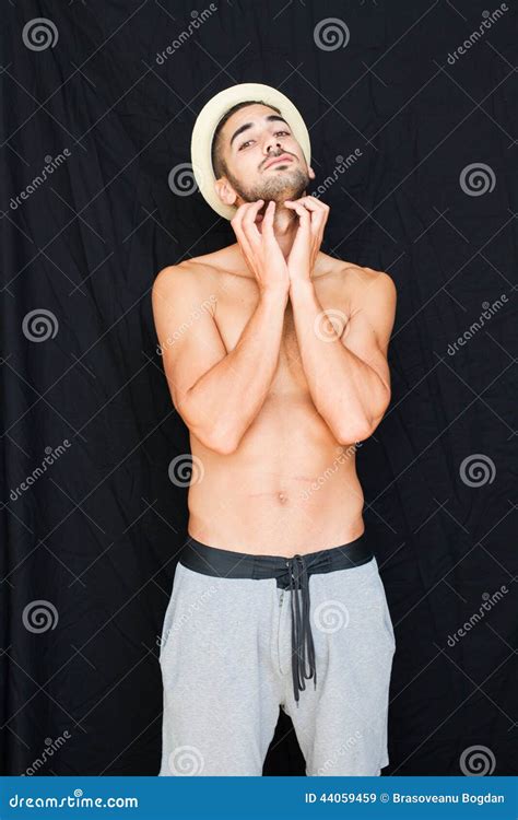 Handsome Man Half Naked On Black Background Stock Image Image Of