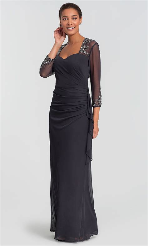 Long Charcoal Mob Dress With Sleeves By Alex Evenings Mob Dresses