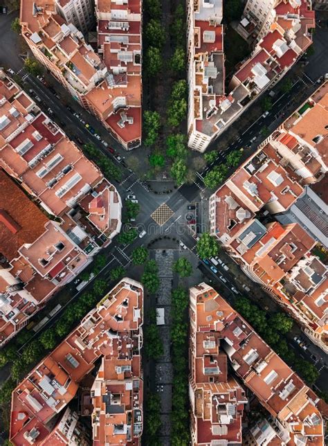 Barcelona Street Aerial View With Beautiful Patterns Stock Photo