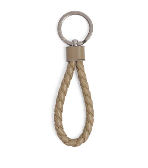 Mens Bottega Veneta Grey Leather Intreccio Keyring Harrods