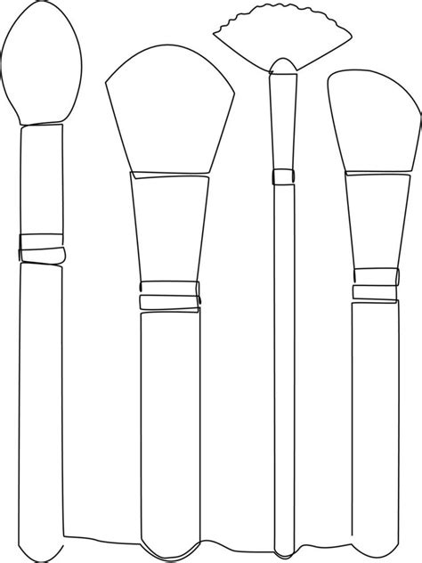 Single One Line Drawing Makeup Brushes Set Cosmetic Concept