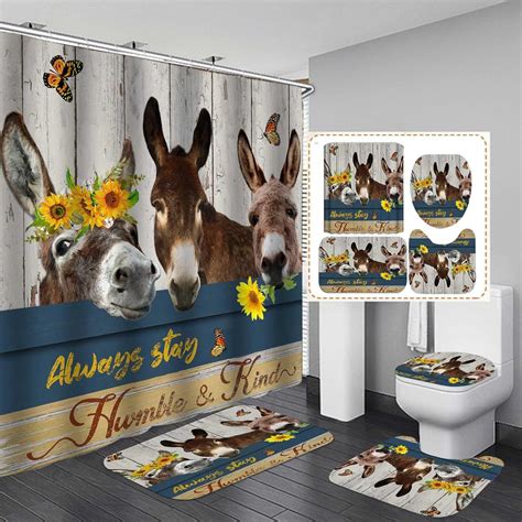 Amazon Jayden Madge 4PCS Funny Donkey Shower Curtain Set