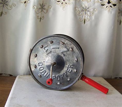 Vintage Pop Corn Maker Ez Corn Popper Red Handle Kitchen Decor 1960s Kitchen Handles Shabby