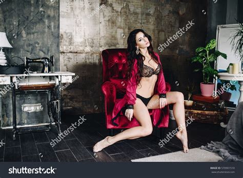 Beautiful Woman Lingerie Showing Long Legs Stock Photo