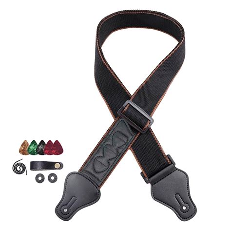 Acoustic Guitar Strap Adjustable With Pick Holder Soft Padded Universal