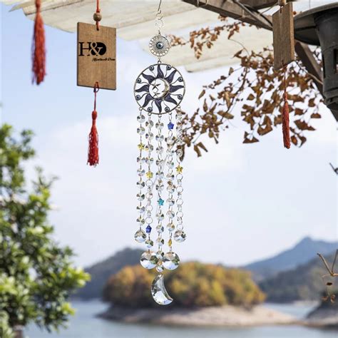 Home And Living Wind Chimes Turkish Blue Glass Evil Eye Bullseye Wood Wind Chime Large Fengshui