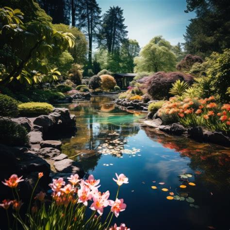 Premium Photo A Stunning Photo Of A Garden Pond Surrounded By Lush