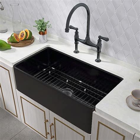 Miuara Black Farmhouse Sink 33 Inch X 18 Inch Fireclay Farmhouse