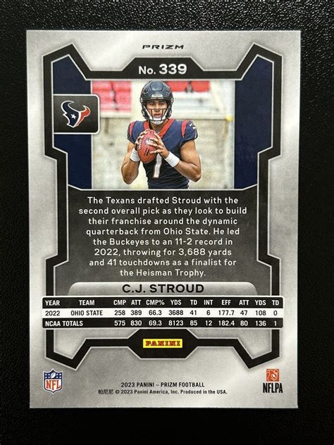 2023 Panini Prizm CJ Stroud Silver Holo 339 Texans Rookie RC ROTY EBay