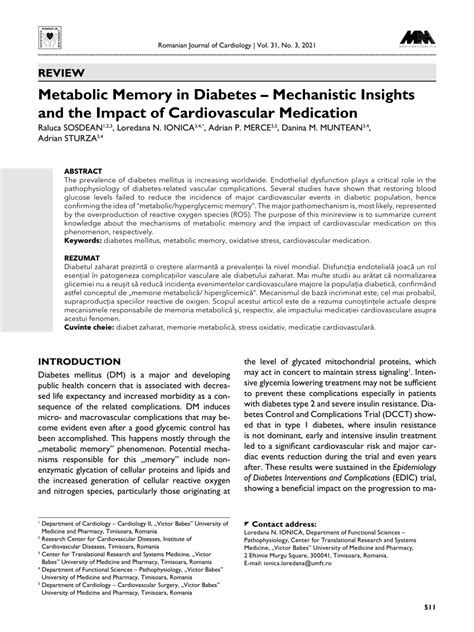 Pdf Metabolic Memory In Diabetes Mechanistic Insights And The