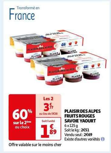 Promo Plaisir Des Alpes Fruits Rouges Savoie Yaourt Chez Auchan