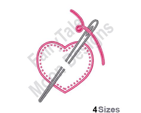 Stitched Heart Machine Embroidery Design Sewing Needle - Etsy