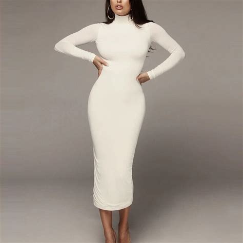 Long White Turtleneck Dress