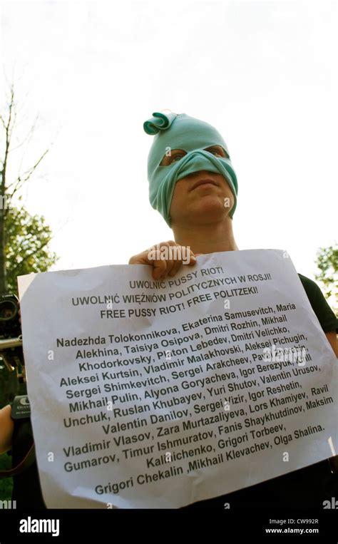 Pussy Riot Protest In Warsaw Poland Following Sentencing Of All Girl Anti Putin Stock