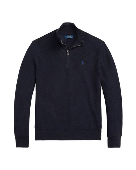 Polo Ralph Lauren Mens Quarter Zip Waffle Knit Jumper Navy Heather