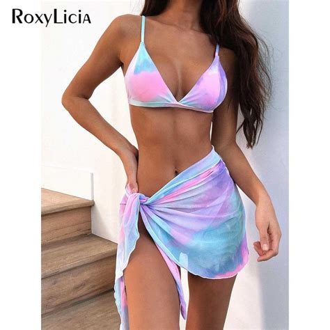 Kaufe Sexy Tie Dye Mit Sarong Bikini Weiblicher Badeanzug Frauen