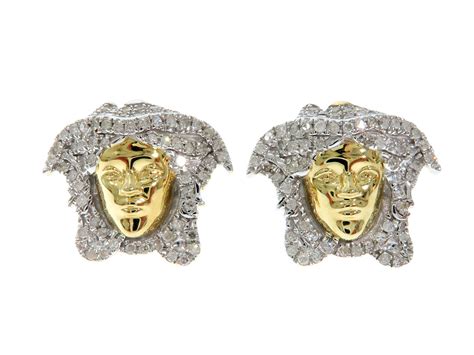 10k Yellow Gold Micro Pave Diamond Medusa Earrings 58579