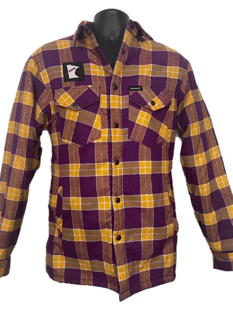 Purple And Gold Flannel Shirt Jacket With Sherpa Lining Swamp Buck Camo