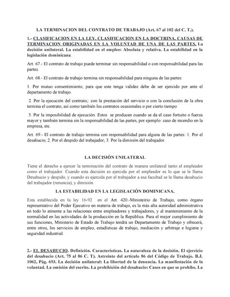 LA Terminacion DEL Contrato DE Trabajo LA TERMINACION DEL CONTRATO DE