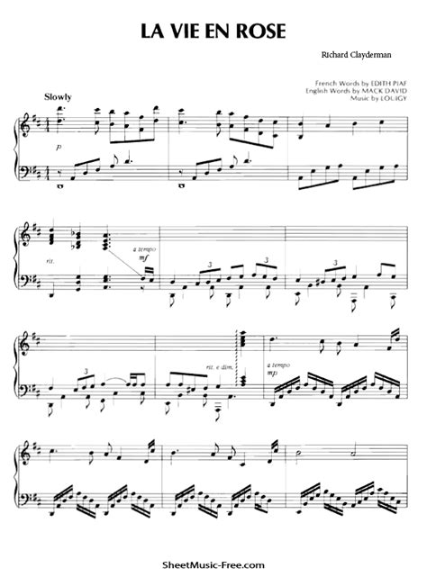 La Vie En Rose Piano Sheet Music Richard Clayderman ♪ Sheetmusic Freecom