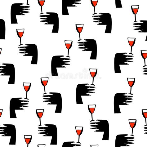 Seamless Doodle Sketches Pattern With Wine Glass And Hand Vector Stock