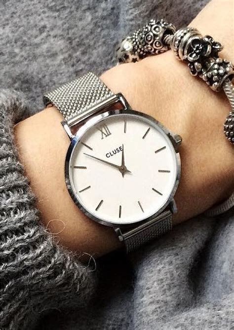 Cluse Minuit Mesh Watch Silver White