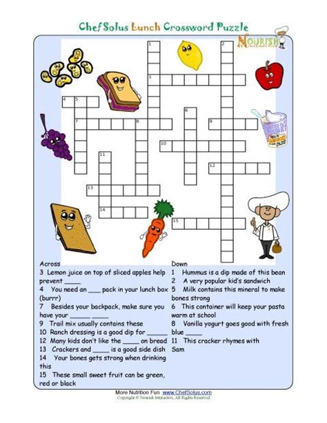 Printable Nutrition Crossword Puzzle Lunch Crossword Puzzles For