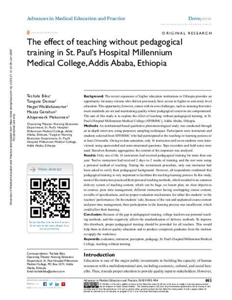 Pdf The Effect Of Teaching Without Pedagogical Training In St Paul’s Hospital Millennium