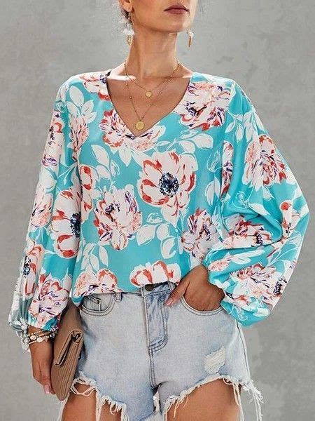 [ 22 13][50 Off] Balloon Sleeve Floral Print Chiffon Blouses Floral