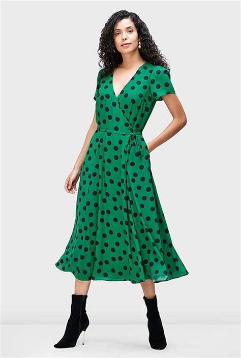 Shop Polka Dot Print Crepe Wrap Dress Eshakti