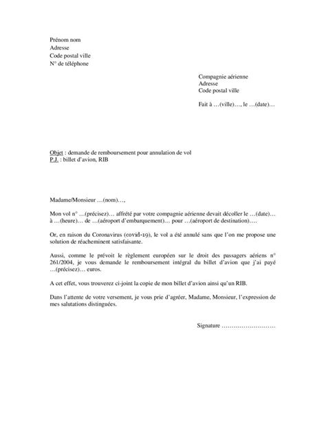 Lettre De Demande De Remboursement Pour Vol Annul