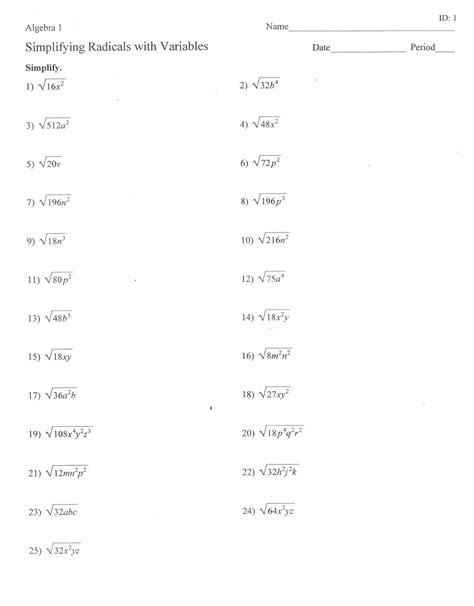 Simplifying Radicals With Variables Worksheet Printable Calendars AT