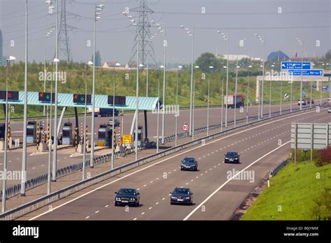 M6 Toll Motorway From Above With Toll Booths And Vehicles On