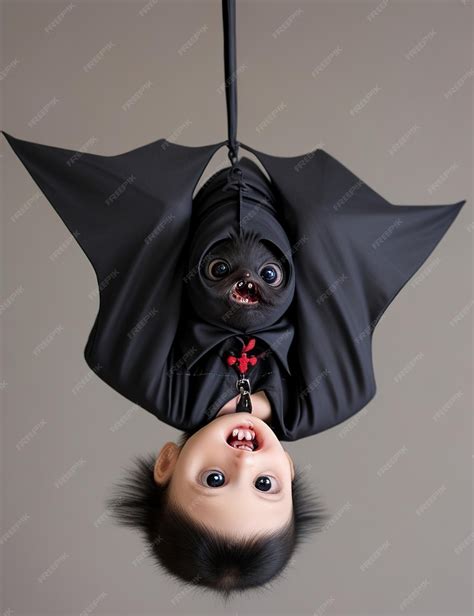 Premium AI Image | adorable baby vampire bat hanging upside down with a ...