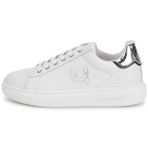 Karl Lagerfeld Sneaker Blanca Logos Plateados Dados Moda Infantil