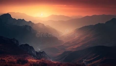 Majestic Mountain Range Tranquil Sunrise Panoramic Beauty In Nature