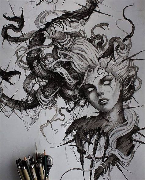 Pin By Pamela On Other Medusa Art Dark Art Drawings Creepy Tattoos