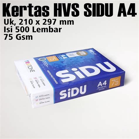 Jual Kertas Hvs A4 75 Gsm Sidu Sinar Dunia Ketas Fotocopy 1 Rim Isi