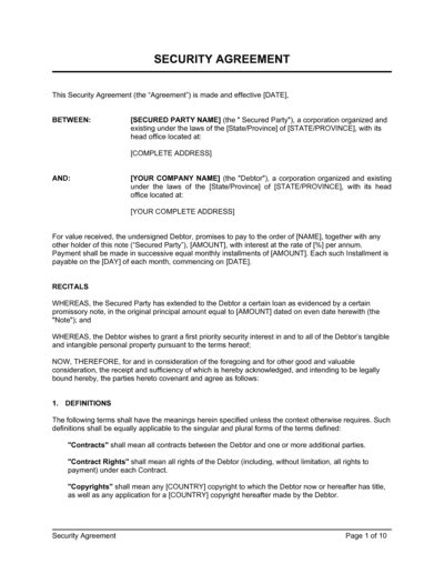 Security Agreement Template Download