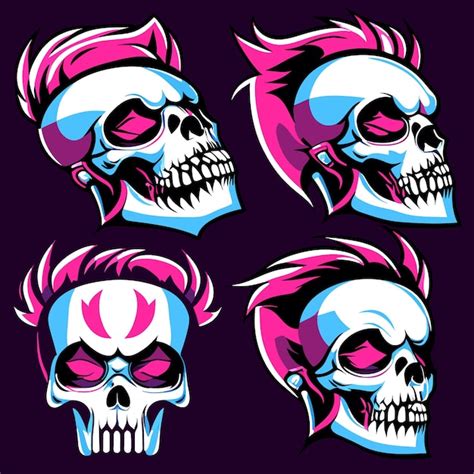 Calaveras Punky Vectoriales En Arte Plano Vector Premium