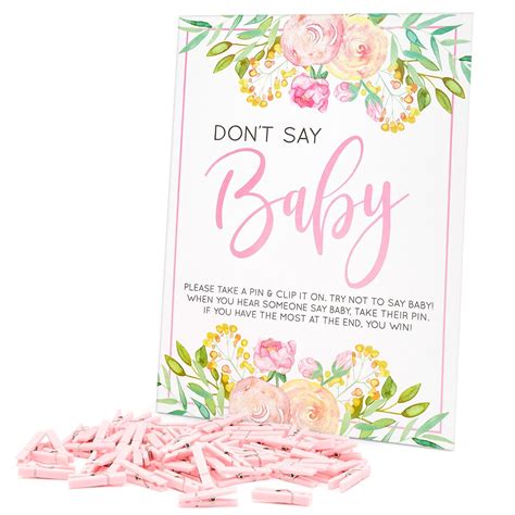 Floral Baby Shower Clothespin Game For Girl Don T Say Baby Theme With