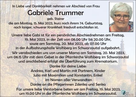 Traueranzeigen Von Gabriele Trummer Trauer Kleinezeitung At