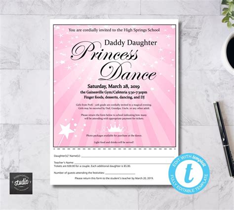 Father Daughter Dance Flyer Tickets And Poster Template Princess Dance