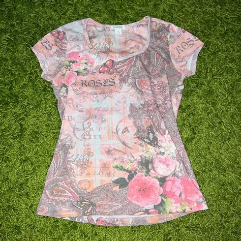 DressBarn Y2K Roses Rhinestone Elegant V Neck Depop