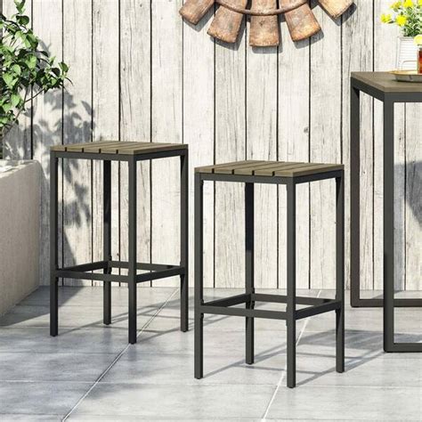 Grey Acacia Wood Outdoor Bar Stool Patio Counter Height Dining Chair