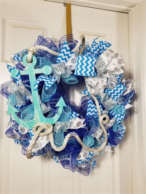 Blue Wave Nautical Wreath Beach Wreath Anchor And Rope Wreathblue