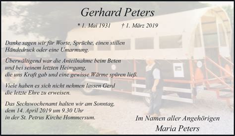 Alle Traueranzeigen F R Gerhard Peters Trauer Rp Online De