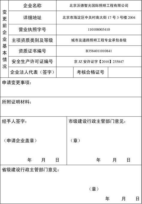 建筑施工企业安全生产许可证变更申请表 1 word文档在线阅读与下载 免费文档