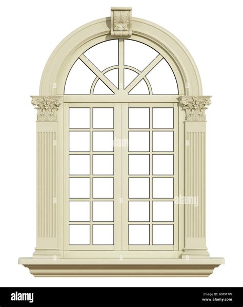 Classic Arch Window With Corinthian Column Isolated On White 3d Stock